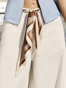 Nöista These Casual White High-Waisted Wide-Leg Jeans Feature A Silk Scarf Belt That Accentuates The Waist And Elongates The Legs, Offering Both Style And Practicality. The Simple Silhouette Is Suitable For Various Seasons And Occasions, Making It An Indispensable Versatile Piece In The Urban Woman's Wardrobe. - White - View 8