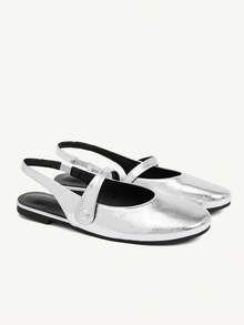 CUCCOO CHICEST Women's Flat Sandals, Silver Texture PU Material, Buckle Round Toe Flat Bottom Slippers, Silver Mary Jane Flat Sandals, Elegant Women's Flat Shoes, Light, Comfortable And Versatile, Casual, Suitable For Daily Commuting/Festival Thanksgiving/Prom Party/Outerwear Women's Shoes Wedding Shoes - Silver - View 8