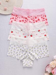 3件套女士印花蕾丝边平角内裤 - 彩色 - 查看 1