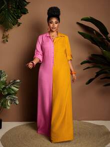 Maweii Plus Size Contrast Color Casual Wide Leg Jumpsuit - Multicolor - View 5