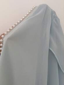 Vibekara Spring/Summer Party Sexy V-Neck Pearl Ruffle Asymmetrical Sleeve Gathered Waist A-Line Dress For Women - Mint Green - View 6