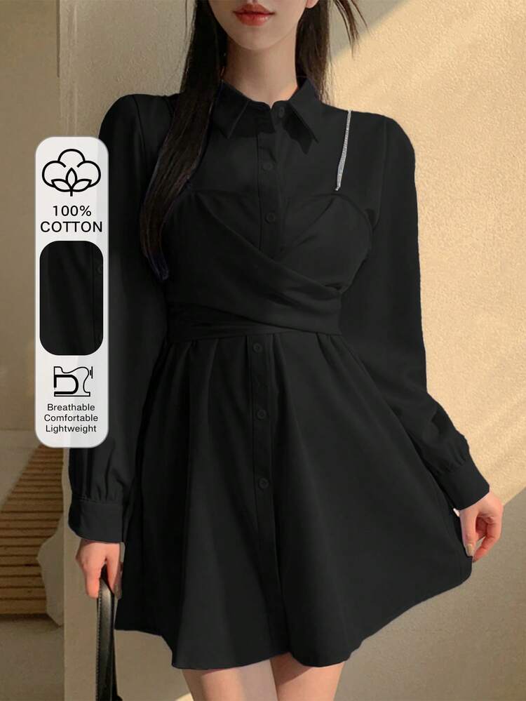 2pcs Women's Black Short Suspender Dress Sundress