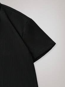 Officeau 男士羅紋針織 Polo 衫，黑色紋理休閒商務度假上衣 - 黑色 - 查看 5