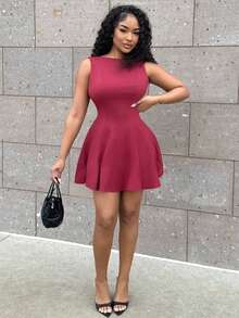 Alexandranx 纯黑色性感简约紧身 A 字型酒红色女士连衣裙、约会晚礼服、伴娘迷你连衣裙、优雅小黑裙、春夏 - 酒紅色 - 查看 6