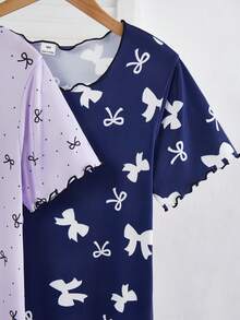 Genkimix Kids 2pcs Girls Knitted Butterfly Print Nightgown, Summer Kids Night Gowns Sleep Wear Kids Girls Dress - Purple - View 4