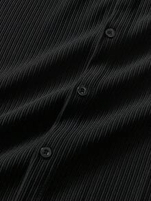 Officeau 男士羅紋針織 Polo 衫，黑色紋理休閒商務度假上衣 - 黑色 - 查看 6