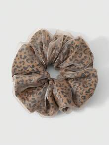ROMWE Kawaii 2 Y2k Personalized Sweet And Cool Brown Shiny Mesh Leopard Print Hair Band Large Intestine Ring, Combination Set, Daily Wear For Girls, Holiday Gift. - Brown -46 - View 6