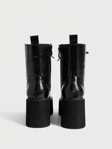 Sugerpunk Women's Fashion Waterproof Platform Lace-Up Ankle Boots - Black - View 3