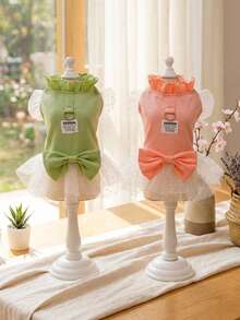 PETSIN 狗狗服装、猫咪服装、动物裙装、宠物春夏新品系列、幼犬连衣裙、公主风百搭连衣裙、条纹印花、小型动物服装、清凉防晒霜 - 彩色 - 查看 3