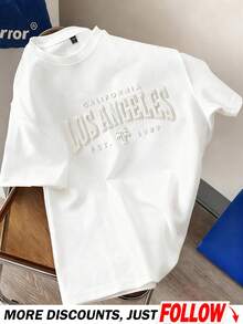 Manfinity Joysei Men's Los Angeles 3D Letter Print T-Shirt, Minimalist Style, Suitable As A Gift For Friends - White - View 7