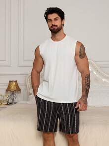 DAZY Men's Summer Casual Solid Color Tank Top And Striped Shorts Loungewear Set Pajamas - Multicolor - View 1