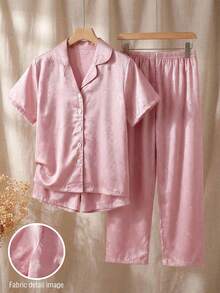 Conjunto de pijama con top de manga corta y pantalón corto con estampado de lazos para niñas preadolescentes en color rosa - Rosa - Ver 5