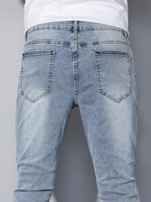 Manfinity Homme Men's Light Blue Ripped Skinny Jeans  With Pockets, Breathable, Suitable For City Walking, Family, Outdoor Activities, All Season, Emo Style - Light Wash - View 8