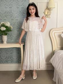 DAZY Tween Girls Fashion Lace Shawl Blouse Summer - White - View 5