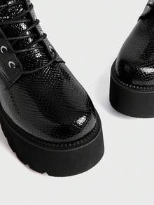 Sugerpunk Women's Fashion Waterproof Platform Lace-Up Ankle Boots - Black - View 5