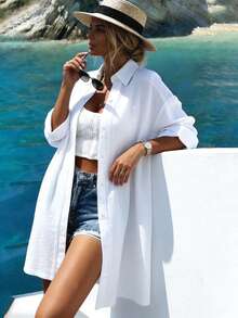 Vaclyn New Arrival Fresh Lemon Print Mid-Length Dress, Suitable For Vacation And Everyday Wear - White - View 8