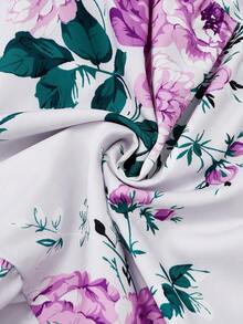 Ceyna Plus Size Women's White Floral Print Ruffle Hem Spaghetti Strap Adjustable Bust A-Line Maxi Dress,Summer Boho Holiday Tea Party Elegant Smocked Gown - Purple - View 6