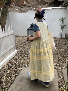 DAZY 女士无袖叠层韩版休闲中长连衣裙夏季 - 黃色 - 查看 2