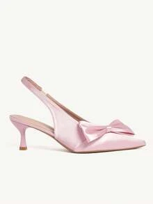 CUCCOO CHICEST Women's Romantic Elegant Satin Bowknot Pointed Toe High Heel Dress Shoes, Pink, Spring/Summer Valentine's Day Elegant Shoes - Pink - View 10