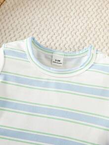 SHEIN 新生儿无袖连体衣，内含短袖T恤，可爱熊耳印花设计，易于穿脱，适合0-9个月的男宝宝、女宝宝，男女通用，柔软舒适，2026夏季新品 - 淺藍色 - 查看 8