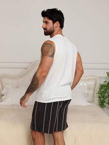 DAZY Men's Summer Casual Solid Color Tank Top And Striped Shorts Loungewear Set Pajamas - Multicolor - View 2
