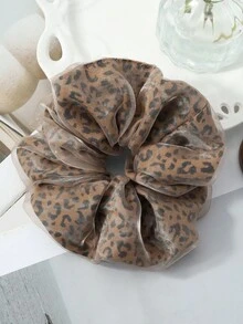 ROMWE Kawaii 2 Y2k Personalized Sweet And Cool Brown Shiny Mesh Leopard Print Hair Band Large Intestine Ring, Combination Set, Daily Wear For Girls, Holiday Gift. - Brown -46 - View 9