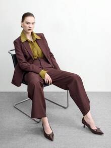 CUCCOO BIZCHIC 女士高跟鞋，棕色漆皮尖头高跟鞋，金属扣细高跟鞋，优雅宴会日常通勤百搭女鞋 - 棕色 - 查看 6