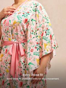 LUVLETTE Đầm kimono hoa hồng cỡ lớn dành cho nữ - Đồ ngủ bằng satin nhẹ với tay áo rộng và thắt eo, thích hợp cho mùa xuân hè, váy ngủ mùa hè cho nữ. - Hồng - Xem 4