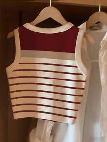 Resyla Áo tank top cổ tròn phối màu kẻ sọc thời trang mới - Nhiều màu - Xem 2