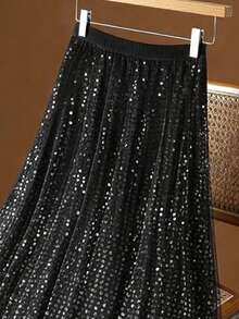 GlowEve CURVE 春夏时尚休闲度假装：简约大码女式亮片半身裙 大码女式沙滩装 - 黑色 - 查看 4