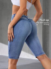 Flexra Shorts vaqueros casuales de corte slim para mujer, apropiados para el verano - Azul - Ver 6