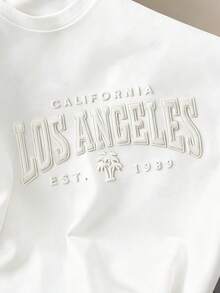 Manfinity Joysei Men's Los Angeles 3D Letter Print T-Shirt, Minimalist Style, Suitable As A Gift For Friends - White - View 2