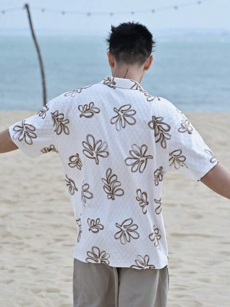Men's Floral Print Textured Fabric Cover Up, Summer