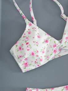 Swim Mod Floral Print Spaghetti Strap Bikini Set, Spring/Summer - Multicolor - View 4