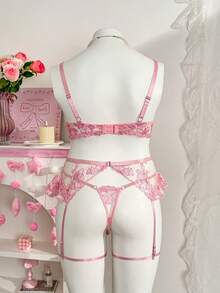 PetitDoll 5件套加大码爱心刺绣粉色内衣套装 - 粉色 - 查看 7