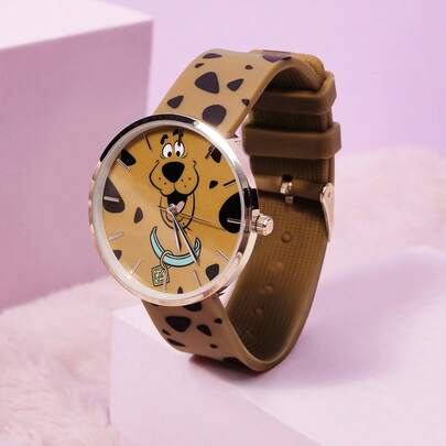 SCOOBY-DOO X SHEIN Reloj de cuarzo casual 2026 con estampado de dibujos animados de lunares marrones