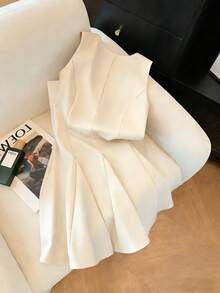 Franclia New French-Style Chic Bow Vest Dress For Women, Summer Style, Versatile, Slimming A-Line Skirt, Elegant Dress, Women's Apricot Dress, Women's White Dress, Women's Casual Dress, Women's Casual Outfit, Women's Summer Dress, Women's Summer Outfit. - Apricot - View 2