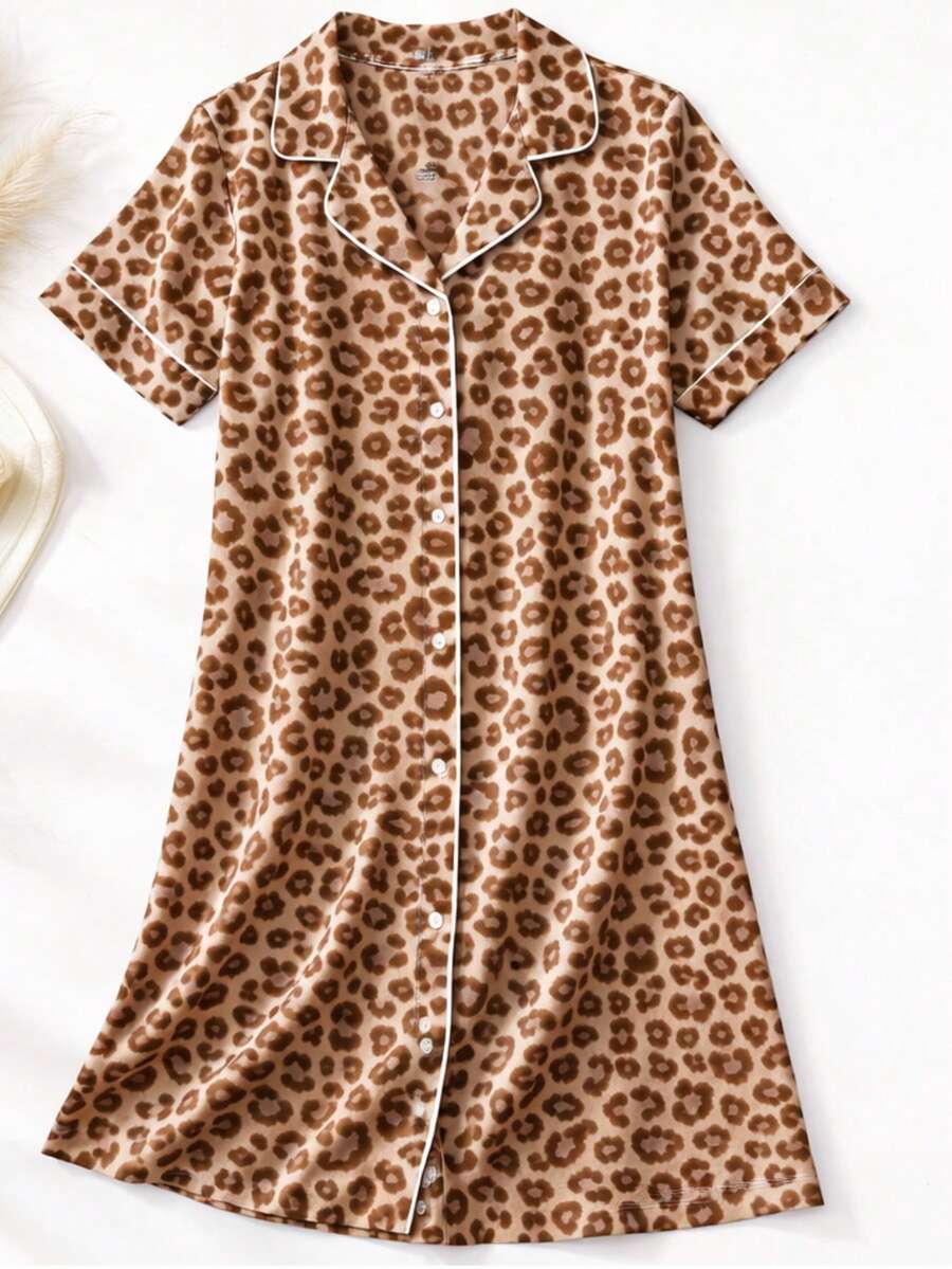 Bata de dormir para dama cómoda, con bolsillo y botones - Marrón - Ver 1