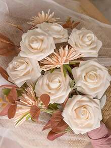 5/10/15/20/25/30pcs Real Looking Fake Roses With Stem For DIY Wedding Bouquets Centerpieces Arrangements Home Decorations - Champagne - View 9