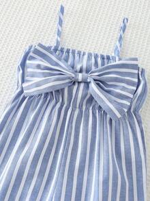 Cozy Pixies Bộ áo liền quần hai dây kẻ sọc cho bé gái, thoải mái và đa năng. - Màu xanh lam - Xem 7