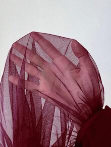 NU&NOW Plus Size Mesh Patchwork Off-Shoulder Party Dress - Burgundy - View 7