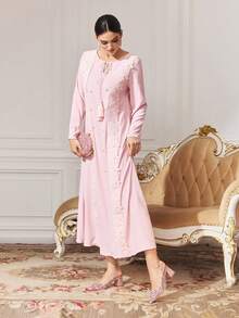 CUCCOO TILAWA Chaussures pour femmes à talon carré en tissu avec décoration de strass en verre. Chaussures à talons hauts pointus, convenant pour les sorties, les banquets, les fêtes et autres activités - Rose bonbon - Voir 13