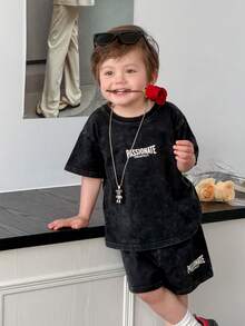 DAZY 男婴圆领水洗街头风休闲两件套T恤夏季套装 - 灰色 - 查看 7