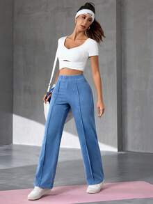 Flexra Women's Casual Washed High Waist Straight Leg Jeans - Blue - View 6