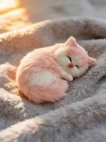 POKOJA LAND Kawaii Mini Sleeping Kitten Plush Toy Velvet Soft Stuffed Animal Decor For Bedroom Desk Car Dashboard Stress Relief Cute Cat Collectible Gift For Women Adults Cat Lovers Valentines Day Present - Pink - View 9