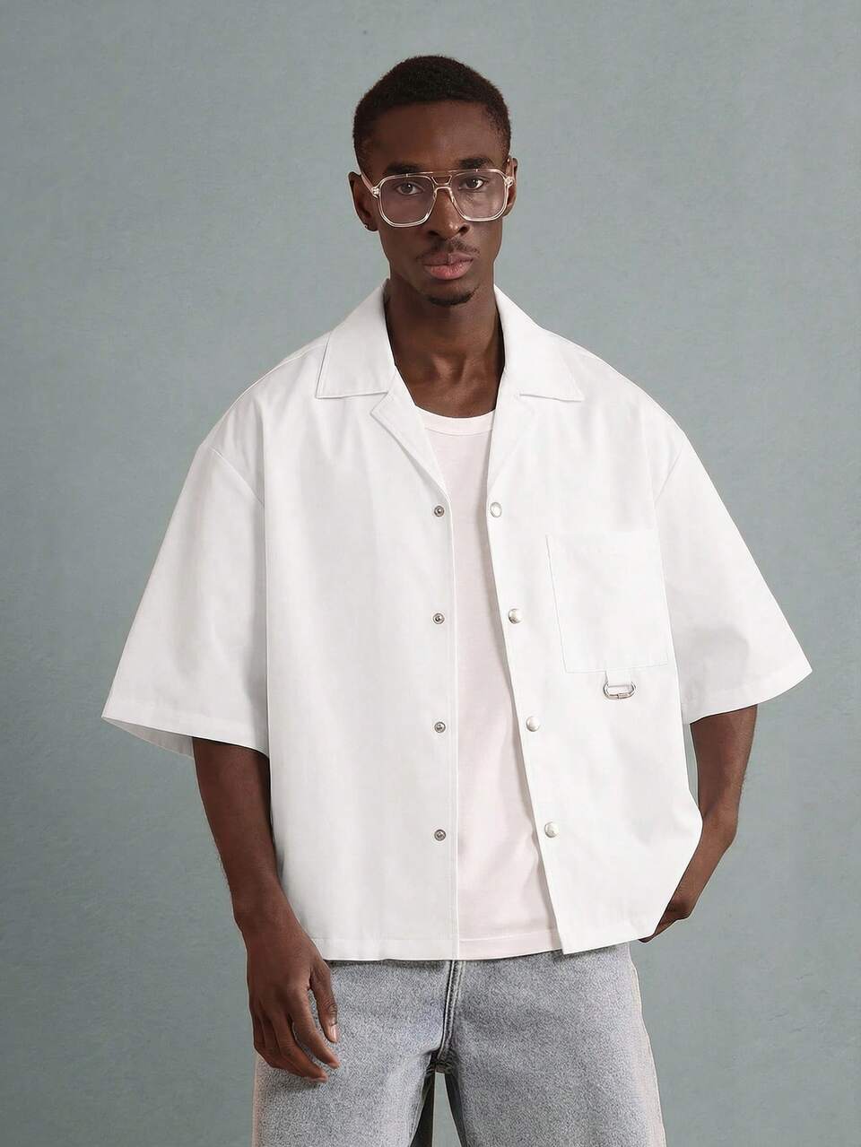 SUMWON Oversized White Button Down Shirt With Text Print