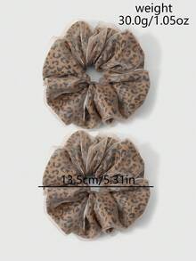 ROMWE Kawaii 2 Y2k Personalized Sweet And Cool Brown Shiny Mesh Leopard Print Hair Band Large Intestine Ring, Combination Set, Daily Wear For Girls, Holiday Gift. - Brown -46 - View 3