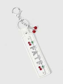 ROMWE 1 New Y2k Classic Simple Temperament Fashionable Retro High Sense Black/White/Pink Leather Silver Shiny Rhinestone Letters "Peace" "Fate" "Lucky" Cherry Strawberry Bone Rivet Drip Oil Love Pendant DIY Keychain Accessories Bag Pendant Pendant, Random Color, Suitable For Girls, Ladies, Couples, Sisters, Girlfriends, Daily Wear, Holiday Gifts - Multicolor - View 10