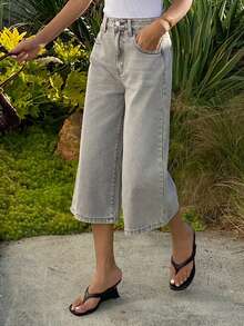 DAZY Quần jean lửng nữ dáng suông, cạp trung bình, phong cách đường phố thường ngày. - Xám - Xem 4