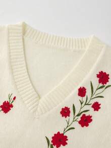 Franclia 2025 Spring/Summer New Layered Design Retro Floral V-Neck Women Knit Vest Top - Apricot - View 5